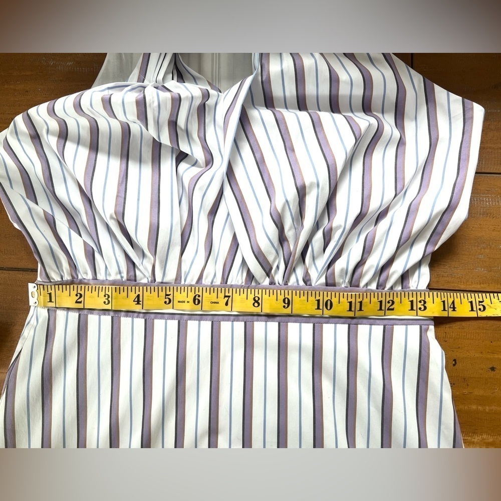 Veronica Beard Lavender and White Striped High-Low Halter Dress - Picture 12 of 16